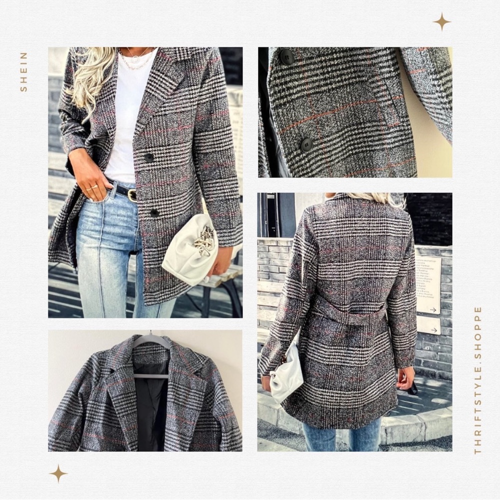 SHEIN Plaid Print Collared Coat